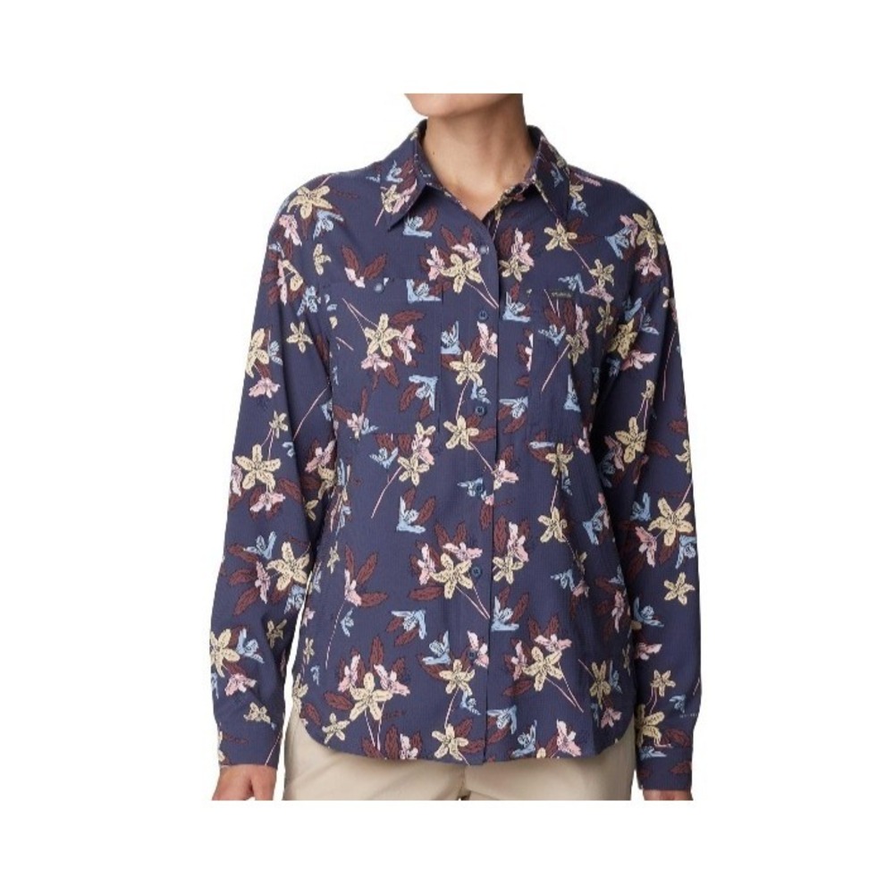 Columbia Sportwear Floral Top Blouse Shirt Women‎ Size XXL Blue UVA+UVB